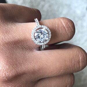 2ct Halo Round Cut Lab 18k White Gold Diamond Ring